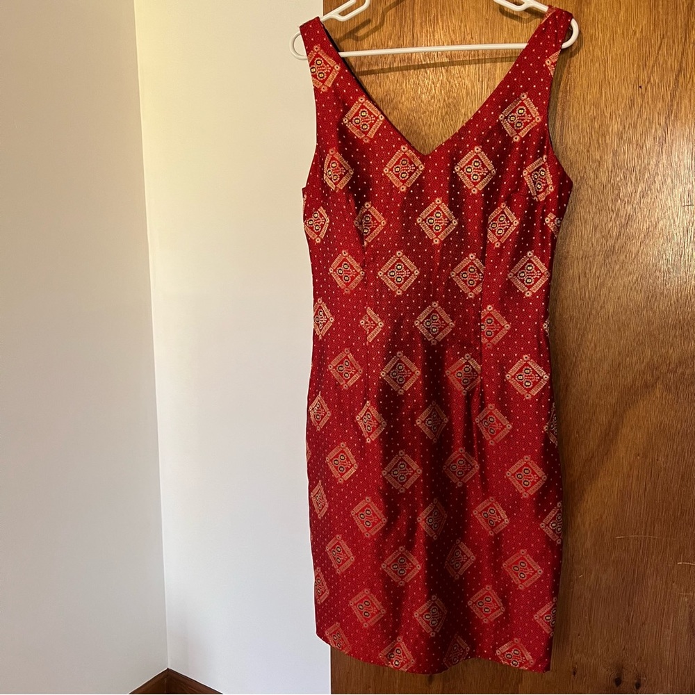 Vintage 90s Mica Red Patterned Dress Size 10